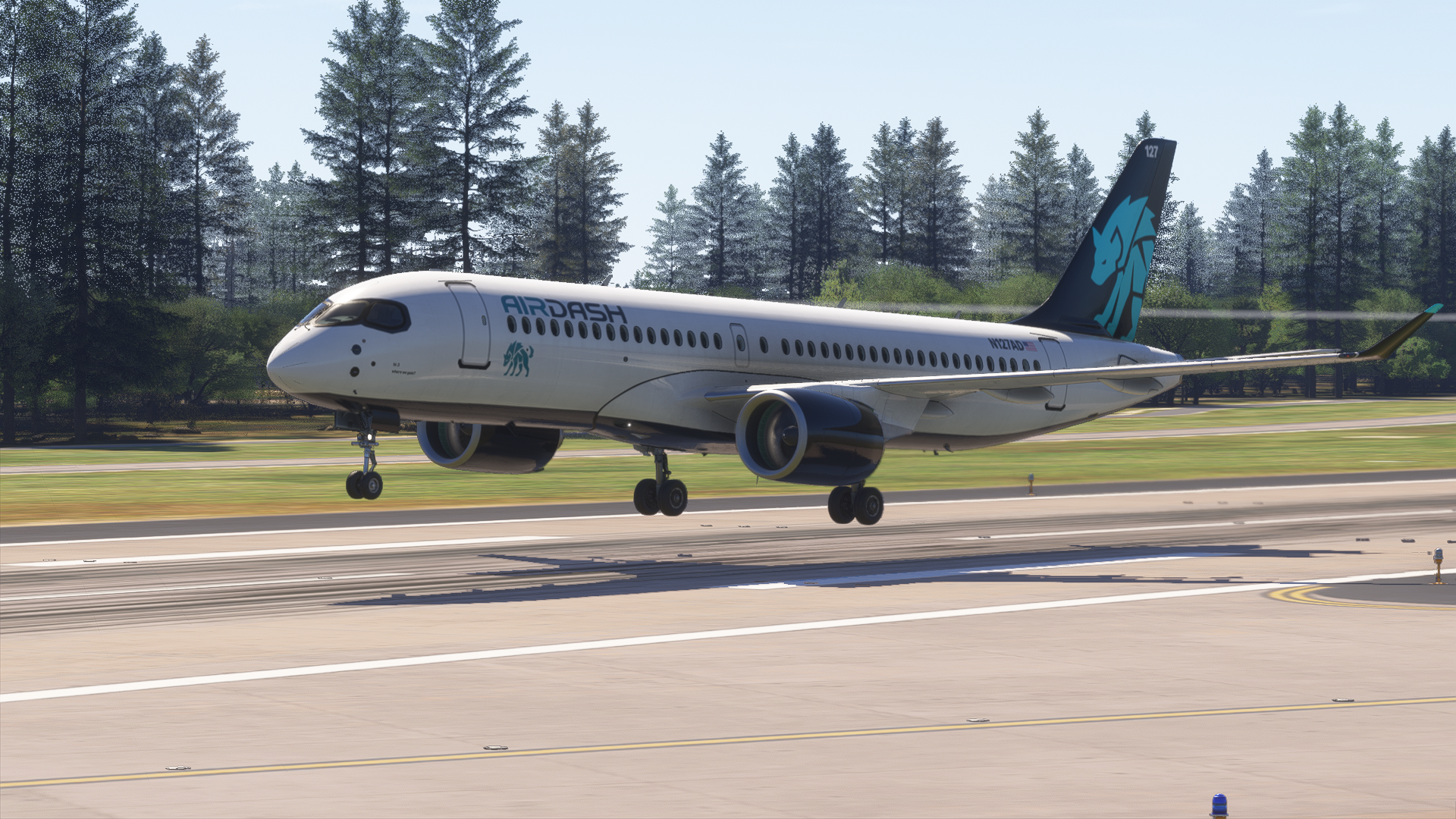 airDash A220-300 in turquoise and black livery, MSFS 2024